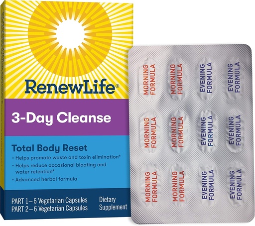 [BRSWKGYCBB5Q4CTK] Renew Life Adult Cleanse Total Body Reset, Advanced Herbal Formula - 2-Part, 3-Day Program - Gluten, Dairy & Soy Free - 12 Вегетариански капсули