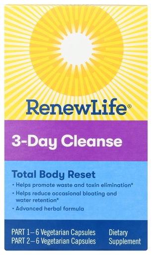 [BRSWKGYCBB5Q4CTK] Renew Life Adult Cleanse Total Body Reset, Advanced Herbal Formula - 2-Part, 3-Day Program - Gluten, Dairy & Soy Free - 12 Vegetarian Capsules