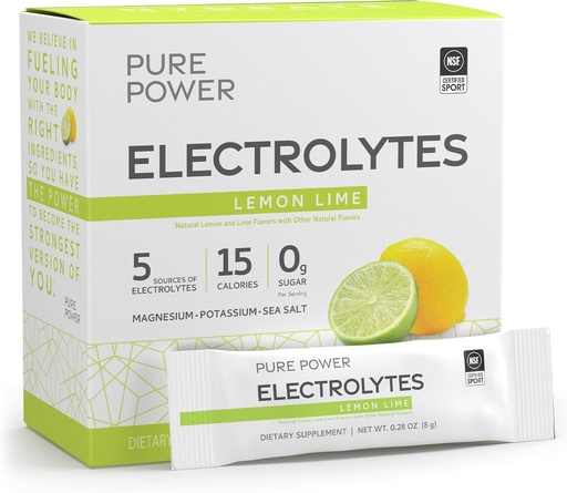 [BRSROAQOB57BAD3V] Dr. Mercola Pure Power Electrolytes - podporuje hydratáciu a funkciu svalov - horčík a draslík zmes - 0 g cukru na porciu - citrónová vápno - 30 paketov
