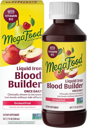 [BRSW2FIZDJ6Q2DYZ] MegaFood Blood Builder Liquid Iron Supplement voor vrouwen, mannen en kinderen, klinisch getoond om ijzer niveaus te verhogen zonder constipatie, Vegan, 7,7 Fl Oz (23 Servers)