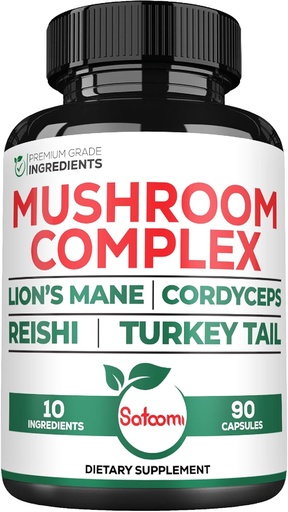 [BRSRAZQNCUCQIG3U] Satoomi 10in1 Lions Mane Supplement Complex - Blended with Cordyceps Sinensis, Reishi Mushroom, Turkey Tail Mushroom & Others - 90 Count for 3 Months