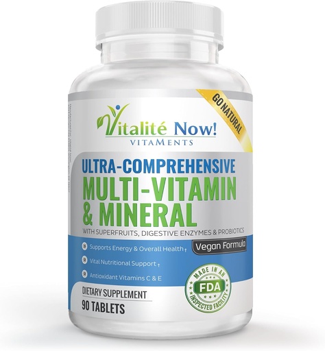 [BRSWKED3AJYBWHTO] Vegan Whole Food Multivitamine & Mineral - Vitaminen A B1 B2 B6 B12 C D3 E & 110 Superfoods, Herbs, Greens & Reds - Enzymes & Probiotica for Immune Support - Energy Boost - 90 Tablets