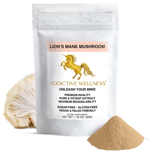 [BRSWGGL6DIJQ42DD] Addictive Wellness Lions Mane Supplement Powder, Premium Quality Lions Mane Mushroom Powder Dual-Extract Nootropic, Sugar Free, Vegan & Paleo Friendly Lion's Mane Mushroom Supplement - 1500 mg