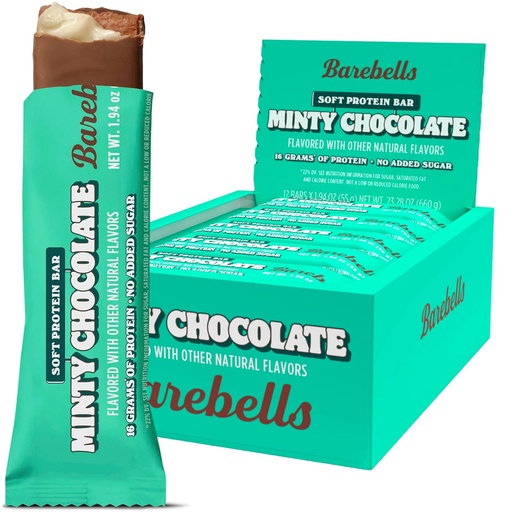 [BRSROHDRO4BBQCDD] Barebells Soft Protein Bars, Minty Chocolate - 12 Count, 16g Altos Tratados de Proteínas - Chocolate Nutrition Bar con 1g Total Sugars - Sobre o almorzo ou post-adestramento
