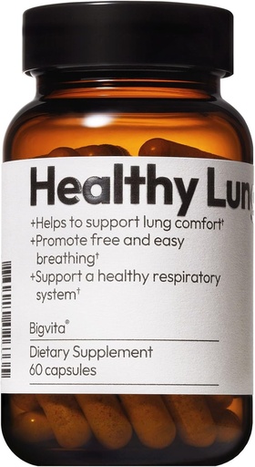 [BRSROFAHOIIG2HLF] BIGVITA Lung Health Vegan Gluten Free Dietary Lung Support Supplement for Lung Detox & Cleanse, Respiratory Immune Support & Clear Mucus & Relieve Cough, 60 Capsules