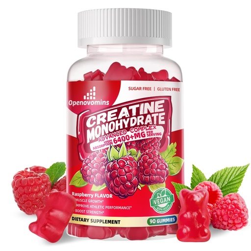 [BRSRAGQQOUIWG3DH] Creatine Monohydrate Gummies Complex 6400mg for Men & Women -Advanced Formula W/L-Taurine + Vitamin B12, Sugar Free Chewable Supplement,90 Raspberry Gummies