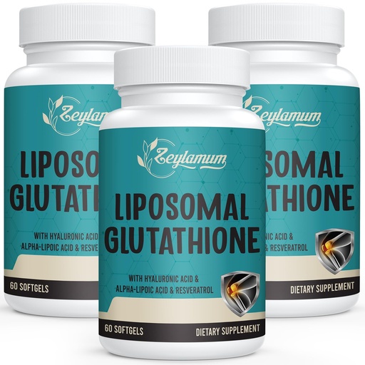 [BRSRMCA7BAPQY2TB] 2400 MG Liposomal Glutathione Softgels, Max Absorption, Active Form L-Glutathione Reduced (GSH), with Hyaluronic Acid, Resveratrol, Master Antioxidants for Detox, Brain, Immune System, 180 Softgels