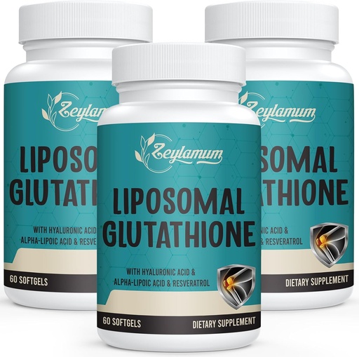 [BRSRMCA7BAPQY2TB] 2400 MG Liposomal Glutathione Softgels, Max Absorption, Active Form L-Glutathione Reduced (GSH), with Hyaluronic Acid, Resveratrol, Master Antioxidants for Detox, Brain, Immune System, 180 Softgels