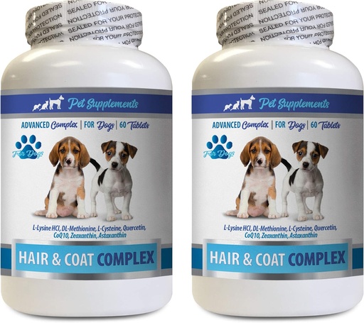 [BRSWGHYYDMOWKH3H] Healthy Coat for Dogs Food - Dogs Hair and Coat Complex - Advanced Skin Relief - Good for Nails - Dogs Vitamins for Hair - 2 Bottles (120 Tablets)
