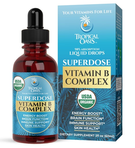 [BRSRAGANB57RYEI4] Superdose Organic Vitamin B Complex Liquid Drops | 125,000% DV Vitamin B12, B6, Biotin, Niacin, Folate | Energy, Brain Health, Immune Support | USDA Organic, Vegan, Non-GMO | 60 Serv, 2 Mo. Supply