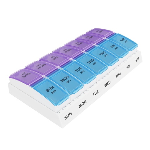 [BRSWIYY5BMGRAH3O] Ezy Dose Weekly (7-Day) AM/PM Pill Organizer, Vitamin and Medicine Box, Small Pop-out Compartments, 2 Times a Day, Blue and Purple Lids