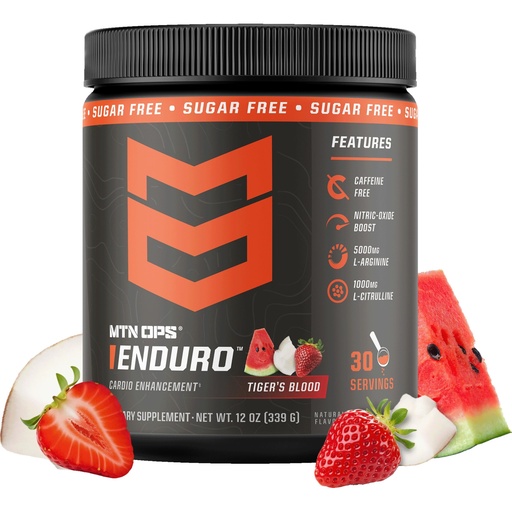 [BRSROBDROADR6HTB] MTN OPS Enduro Nitric Oxide Stim Free Pre Workout | Magnesium Citrate, L Arginine & L Citrulline Caffeine Free Preworkout | 30 Serving Tiger's Blood
