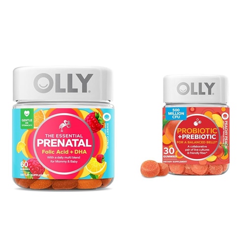 [BRSROAIPDMMAAADF] OLLY The Essential Prenatal Gummy Multivitamin, 30 Day Supply (Gummies), Sweet, Folic Acid & Probiotic + Prebiotic Gummy, Digestive Support and Gut Health, 500 Million CFUs, Fiber