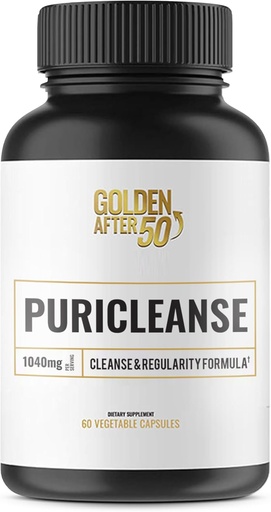 [BRSW2EIFCENRSA33] Golden After 50 PuriCleanse - Cleanse and Regularity Support - 60 Capsules, 1040mg - Gut Cleanse and Fiber Supplement with Senna Leaf Extract, Psyllium Husk Powder and Probiotics for Men and Women