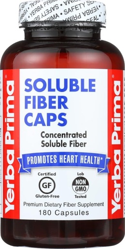 [BRSWIZDYCQHBCALE] Yerba Prima Soluble Fiber Capsules, 180-Count - Natural Dietary Supplement Formula, Non-GMO, Gluten Free