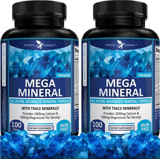 [BRSRMBIQCQFQOCDF] Potent Garden 2-Pack Mega Mineral Supplement Complete Mineral Complex with Calcium Magnesium Zinc Potassium Boron Selenium Chromium & 72 Trace Minerals Iron Free Calcium Supplement -200 Pills
