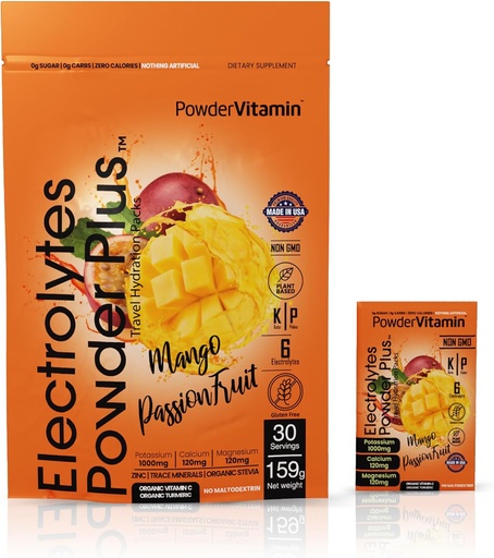[BRSROGL4O5YGAFLA] Prášokvitamín Electrolytes prášok Plus, Keto, Mango musionfruit, bez cukru, 1000 mg draslíka, 120 mg vápnika, 120 mg horčíka, non-GMO, Zero kalórií, 30 hydratačných balíčkov