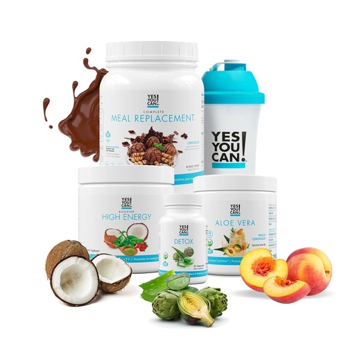 [BRSRMZAODMDWYCIV] Yes You Can! Detox Plus Kit (Meal Replacement Chocolate, Aloe Vera Peach Lemonade) - Complete Meal Replacement Powder, High Energy Shake Booster, Aloe Vera Detox Supplement, Health Transformation