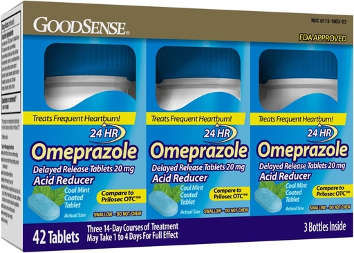 [BRSW2AIECQAQO3DU] GoodSense Omeprazole Delayed Release Coated Tablets 20 mg, Cool Mint, Treats Frequent Heartburn, Acid Reducer, Heartburn Medicine, 42 Count