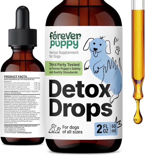 [BRSRAYAEOANAGE3U] Forever Puppy Detox Drops for Dogs - Dandelion Root & Dandelion Leaf Tincture for Liver and Kidney Support - Herbal Detox & Antioxidant Support Supplement for Dogs of All Breeds & Sizes - 2 fl oz