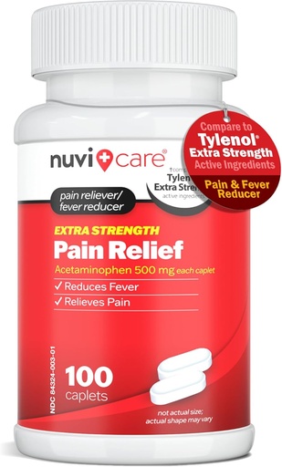 [BRSRAED3BYJQYD34] Acetaminophen 500mg Extra Strength Pain Relief - Compare to Tylenul Extra Strength Pain Reliever & Fever Reducer - 500mg Tablets for Adults for Headaches (100 Caplets)