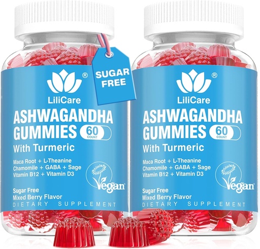 [BRSW2ZQNOBYWODTU] Ashwagandha Gummies 2000mg για γυναίκες Άνδρες - Χωρίς ζάχαρη, Vegan - Βιολογικό εκχύλισμα ρίζας Ashwagandha Συμπληρώματα Gummy & Βιταμίνη D3, B12 και Turmeric, Προώθηση χαλάρωσης, μικτή γεύση μούρου, 120 Count