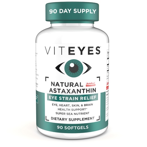 [BRSW2236O4GRY3TK] Viteyes Natural Astaxanthin, Relieve Tired Eyes & Eye Strain, Sourced from Algae, Skin Hydration, Heart & Brain Health, 4 to 8 mg Natural Astaxanthin, 90 Softgels