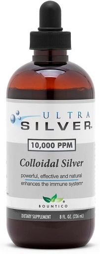 [BRSWIGA4PMIQEC3A] Ultra Silver® Colloidal Silver | 10,000 PPM, 8 Oz (236mL) | Ships as (2) 4 Ounce Glass Bottles | Mineral Supplement | True Colloidal Silver - with Dropper