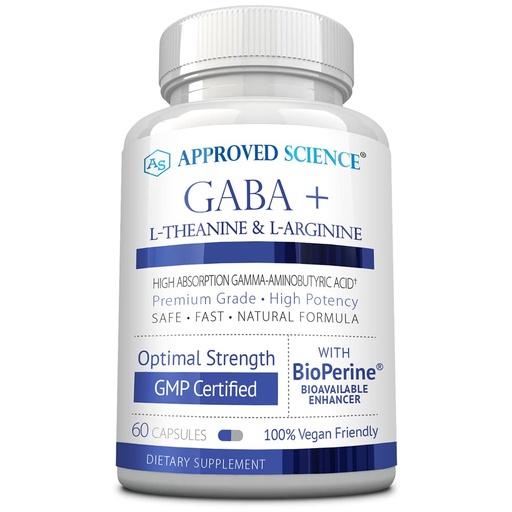 [BRSRMBATCACBQ2T3] Approved Science GABA+ - Promote Calm, Improve Sleep, Boost Mood - GABA, L-Theanine, L-Arginine, Vitamin B6, BioPerine - High Absorption - 60 Capsules - Vegan