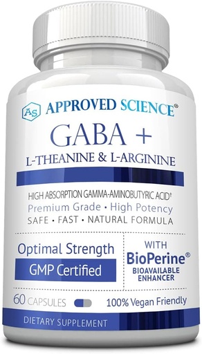 [BRSRMBATCACBQ2T3] Ciencias aprobadas GABA+ - Fomentar la calma, mejorar el sueño, aumentar el humor - GABA, L-Theanine, L-Arginine, vitamina B6, BioPerine - alta absorción - 60 cápsulas - Vegan