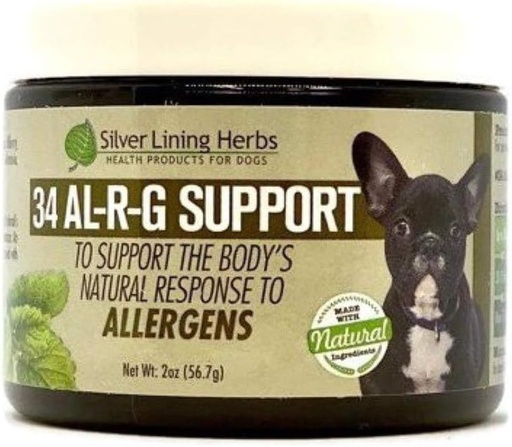 [BRSWYZATOF6AAYA3] Silver Lining Herbs 34 Canine Al-R-G - Suplemento de Alergia Herbal para Cães - Suporte de Alergia Natural para Cães - Impulsiona a Resposta Saudável, Normal e Natural para Cães - 2 Ounce Jar