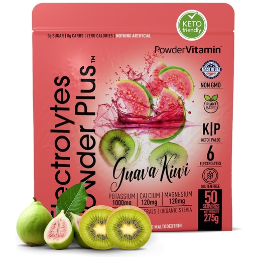 [BRSRAYAEAQNWYCTV] PowderVitamin Electrolytes Powder Plus (50 Servings) Guava Kiwi Electrolyte Powder Zero Calorie Keto, 0 Sugar, No Maltodextrin,1000mg Potassium,120mg Calcium,120mg Magnesium, Hydration Powde