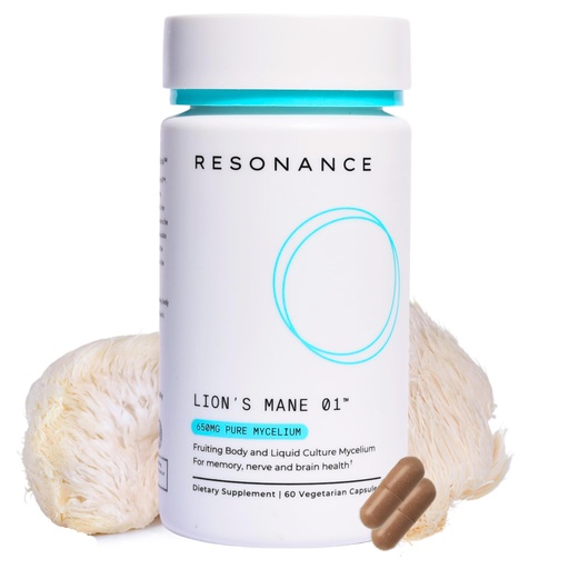 [BRSRAAQZBUBBOALZ] Resonance Lions Mane 01™ - Premium Organic Lion's Mane Mushroom Supplement | Fruiting Body Extract & Pure Mycelium | Liquid Culture Mycelium with Erinacine A | Focus, Nerve & Brain Health| 60 Capsules