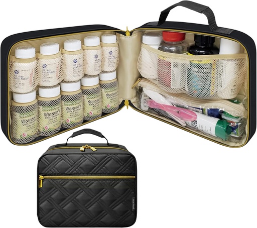 [BRSRM2YPA4FQ43TH] Büyük Quilted Pill Şişe Organizer, Tıp Bag, İlaçlar, Vitaminler ve Tıbbi Malzemeler - Seyahat Hekimliği Organize ve Ev Depolama Med Bag - Siyah (Without Lock)