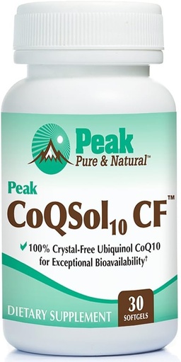 [BRSWEC33BMFGMHI4] Peak CoQSol10 CF - 100% Crystal-free Ubiquinol CoenzymeQ10 uzlabotai biopieejamībai - Ubiquinol CoQ10 - Dabas enerģijas pastiprinātājs - Atbalsta Immunity, smadzeņu un sirds veselību (30 Softgels)