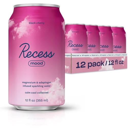 [BRSWYAD4CAIW23QZ] Recess Mood Magnesium & Adaptogen Drink, Relaxation Beverage, 12 ounce (Black Cherry, 12 pack)