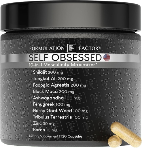 [BRSROGLRBEMRYCA7] Fabryka Formulacji Self Obsessed 10 in 1 Masculity Maximizer Supplement, Shilajit for Men, Tongkat Ali, Ashwaganda, Fenugreek Muscle Growth, Energy, Drive, Siła, Odzysk 2 Miesiąc (Pack of 1)