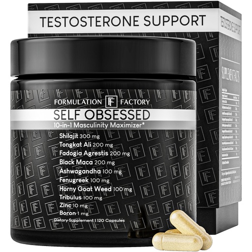 [BRSROGLRBEMRYCA7] Formulation Factory Self Obsessed Masculine Vitality & Testosterone Support - 10-in-1 Complex with Shilajit, Tongkat Ali, & Fadogia Agrestis - 120 Capsules, 2 Month Supply