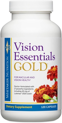 [BRSWKEAZAICQMDDY] Dr. Whitaker's Vision Essentials Gold - Eye Health Supplement with 40 mg of Lutein Plus, Zeaxanthin & Taurine - Supports Macular Health and Shields Eyes Against Blue Light Exposure (120 Capsules)