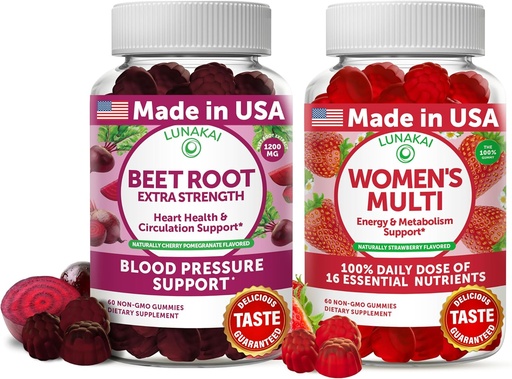 [BRSRA235OUCBYCDF] Lunakai Beet Root a Womens Multivitamin Gummies Bundle 100% denní hodnota 16 esenciální vitaminy a minerály (Vitamíny A, B, C, D, E)