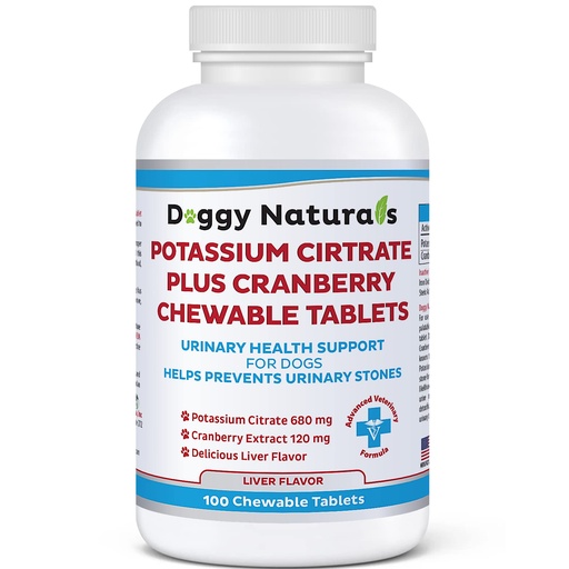 [BRSRMAADOANGYG3K] Potassium Citrate Plus Cranberry Supplement for Dogs (100 Tablets) - Urinary Tract Support-Helps Deter Formation of Calcium Oxalate Stones - Deters Bladder & Kidney Stones (Made in U.S.A)