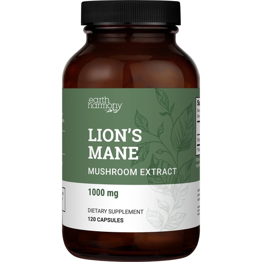 [BRSRMEABO4NRE3T7] Earth Harmony Naturals Organic Lions Mane Supplement (1000mg), 2-Month Supply Lion's Mane Mushroom Supplement Extract to Support Focus, Memory (120 Capsules)