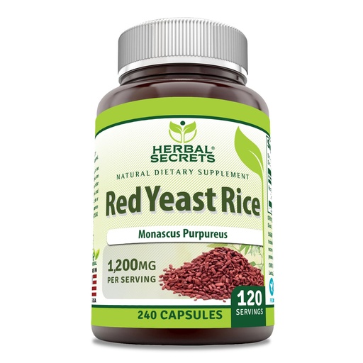 [BRSROBD3AUFQ2D3F] Herbal Secrets Red Yeast Rice 1200 Mg per Serving, 240 Veggie Capsules Supplement | Non-GMO | Gluten Free | Made in USA