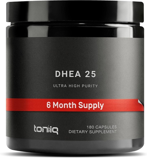 [BRSRMEADOYMG2CTH] Toniiq Ultra High Power DHEA 25 מ"ג תוספת לגברים - 99%+ Highly Purified and Bioavailable Micronized DHEA תוספת לנשים וגברים - DHEA 25 מ"ג - 180 קפסולות