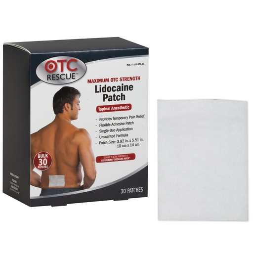 [BRSROCD3AAOWKALG] 4% Lidocaine Pain Relief Patch | Maximum OTC Strength | 30-Count | 3.93” x 5.51” | Soothes Minor Aches and Pains | Odor Free | Topical Anesthetic | Easy to Apply Flexible Adhesive