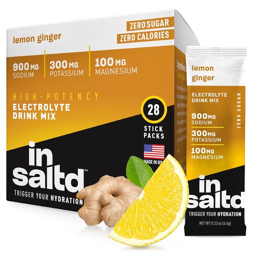 [BRSRO2Y3OF6BUYD4] INSALTD™ Sugar-Free Electrolytes Powder Packets with No Stevia Aftertaste | High-Potency Hydration Packets | Keto Electrolyte Drinks | Intermittent Fasting Drink Mix | 28 Pack (Lemon Ginger)