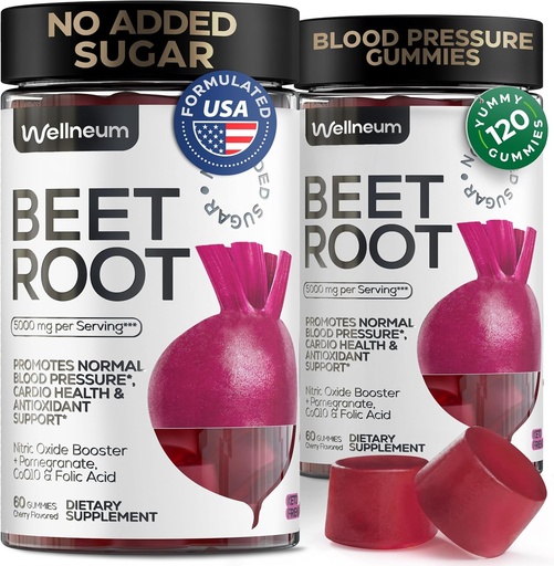 [BRSROCYBA4NRMCT4] Cherry Flavored Beet Root Chews Enhanced - Gummies (60) for Nitric Oxide Boost - Superfood Supplement with Nitrates - Maintains Healthy Blood Pressure Levels