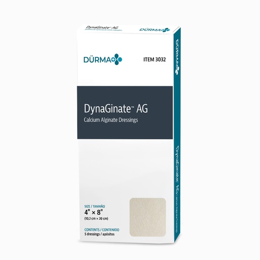 [BRSWIB3YBNYAEAAV] Dynarex Dürma+ DynaGinate™ AG Silver Calcium Alginate Dressing, Sterile, Gel Forming, Highly Absorbent, Provides Recovery Support, 4" x 8", 5 per Box