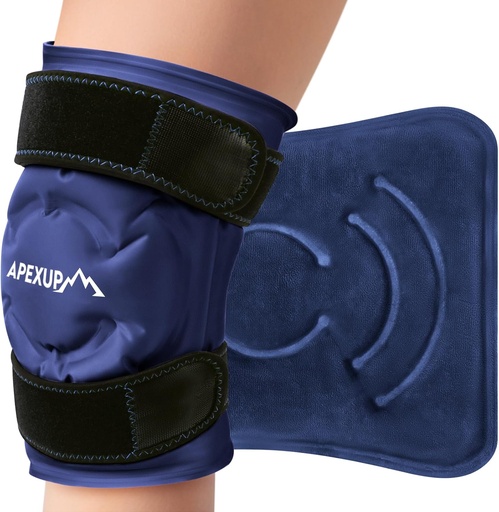 [BRSRAGQKDMMAI3Q6] APEXUP Ice Pack pour soulager la douleur au genou, grand enroulement réutilisable après chirurgie, gel froid souple pour blessures, soulagement de la douleur pour le dos, l'épaule, l'ormeau, la cheville et la jambe (Navy Blue, L, 1PK)