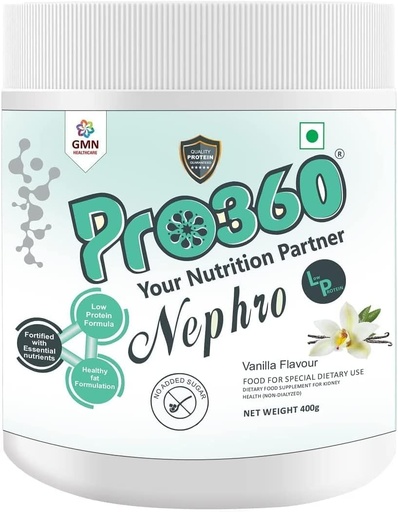 [BRSW2HARAUIWMCDH] AZAZ Pro360 Nephro LP - Ei dialyysihoitoa Ravintolaproteiini Drink (Vanilla Flavour) Ei lisättyä sokeria, erityisruokavaliovalmisteet täydentää munuaisten / munuaisten terveys, 400 Gm